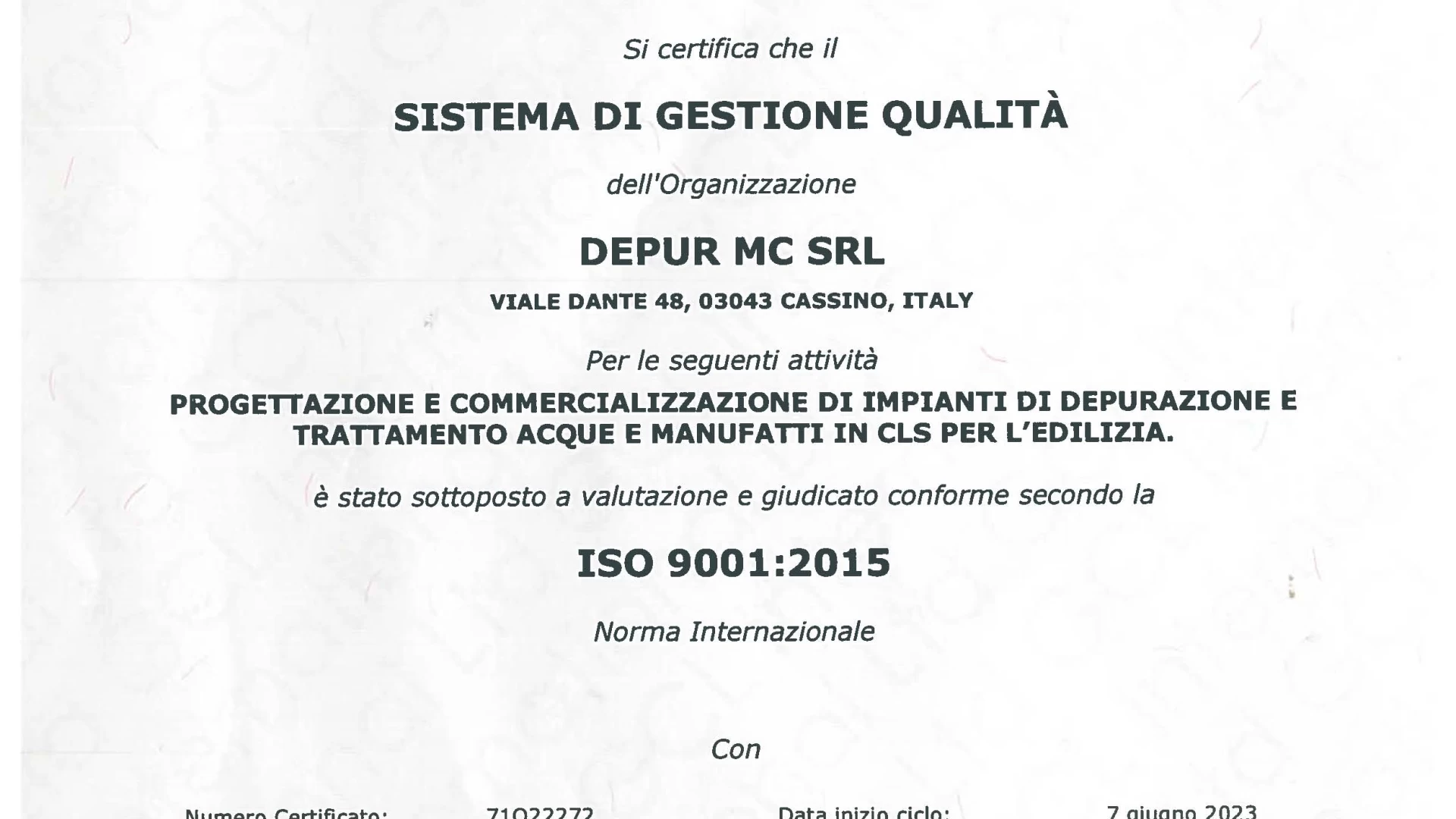 depurmc certificazione ISO9001